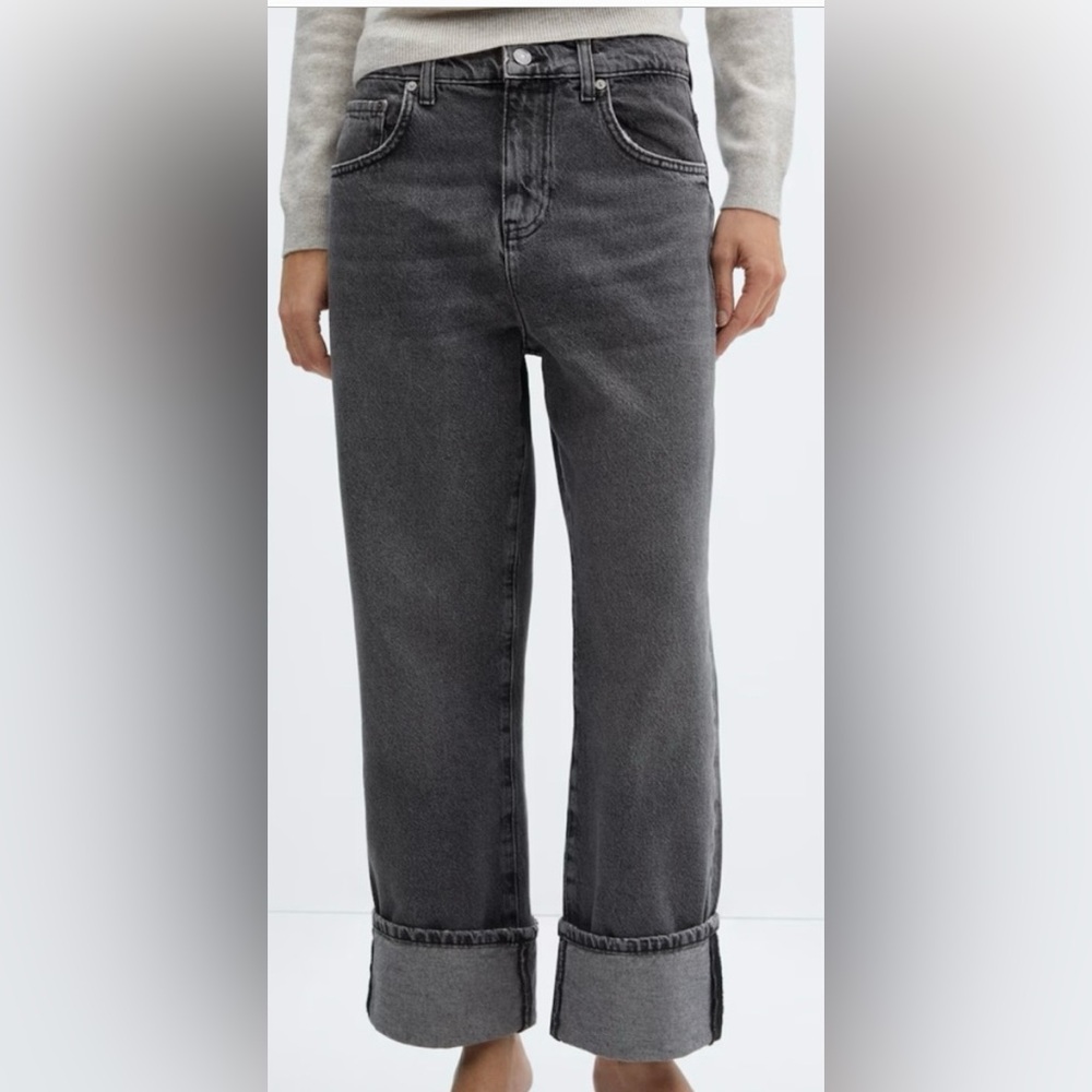Mango Cropped Cuffed Grey Jean
